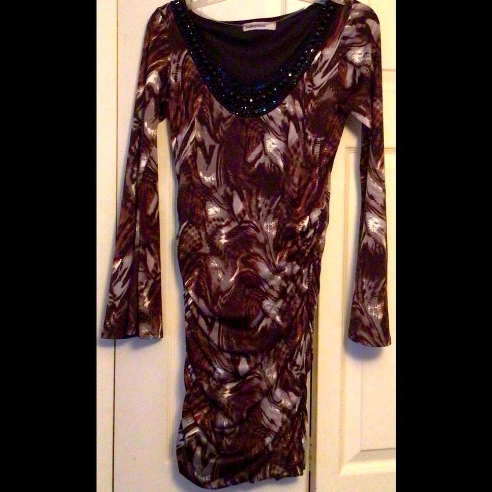 Bailey Blue Brown & Grey Patterned Bodycon Dress